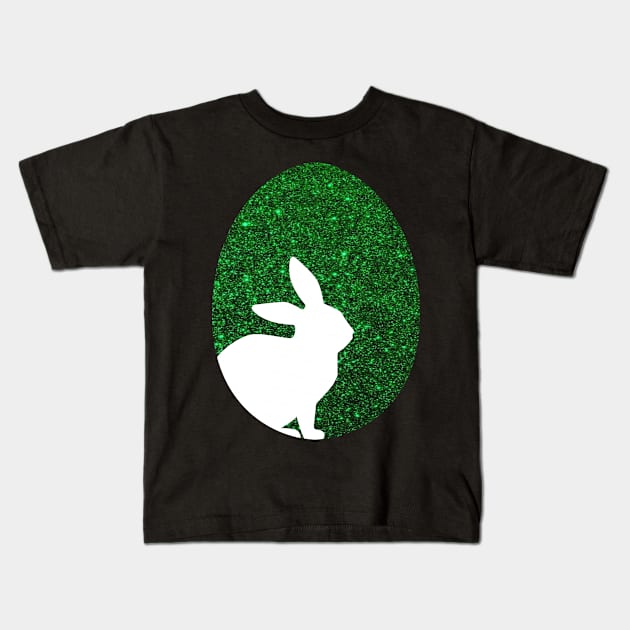 Easter Bunny Silhouette in Green Faux Glitter Easter Egg Kids T-Shirt by Felicity-K